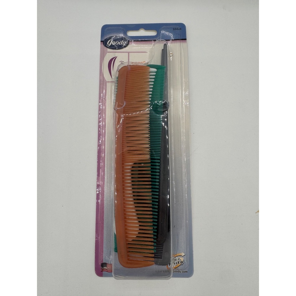Vintage Goody Hair Hints 3 Piece Comb Set Orange Green Black Made in USA 58424